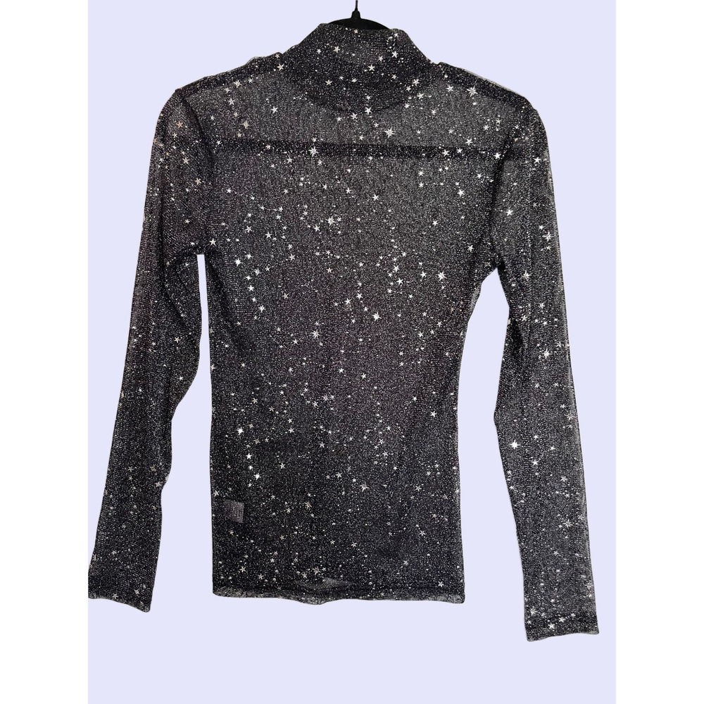NWOT Mangopop Celestial Star Semi Sheer Mesh Mock Neck Top Black M Whimsigoth